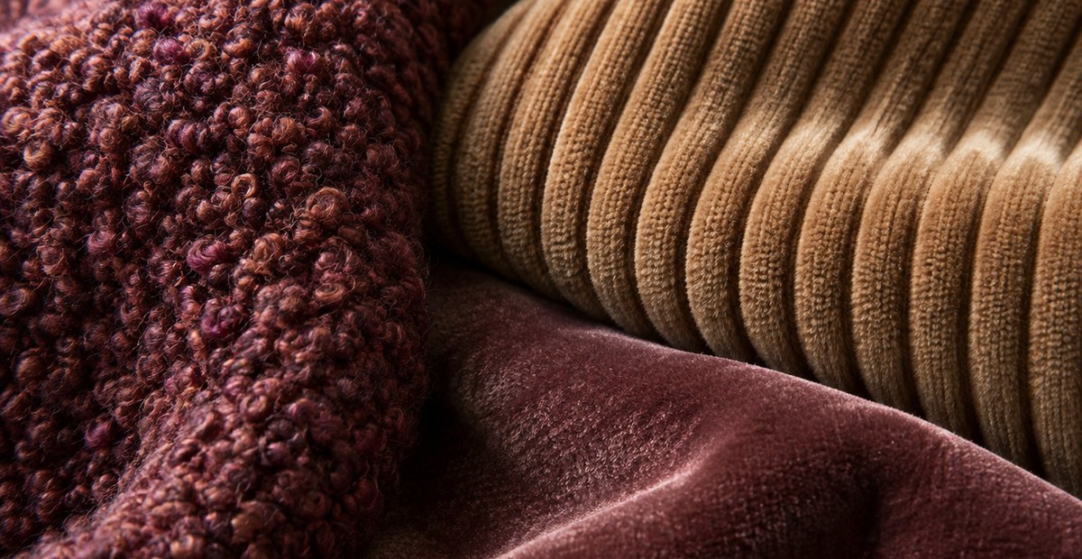Boucle, corduroy and velvet textures for autumn winter dressing