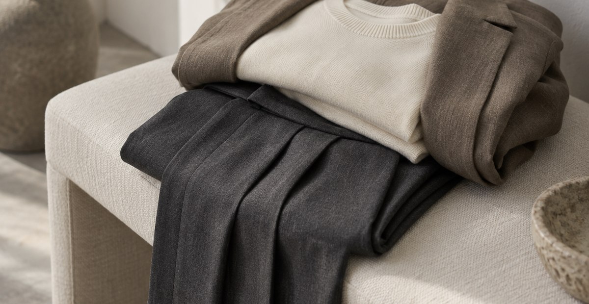 Wide leg trousers, fine gauge knitwear and an overshirt as office workwear